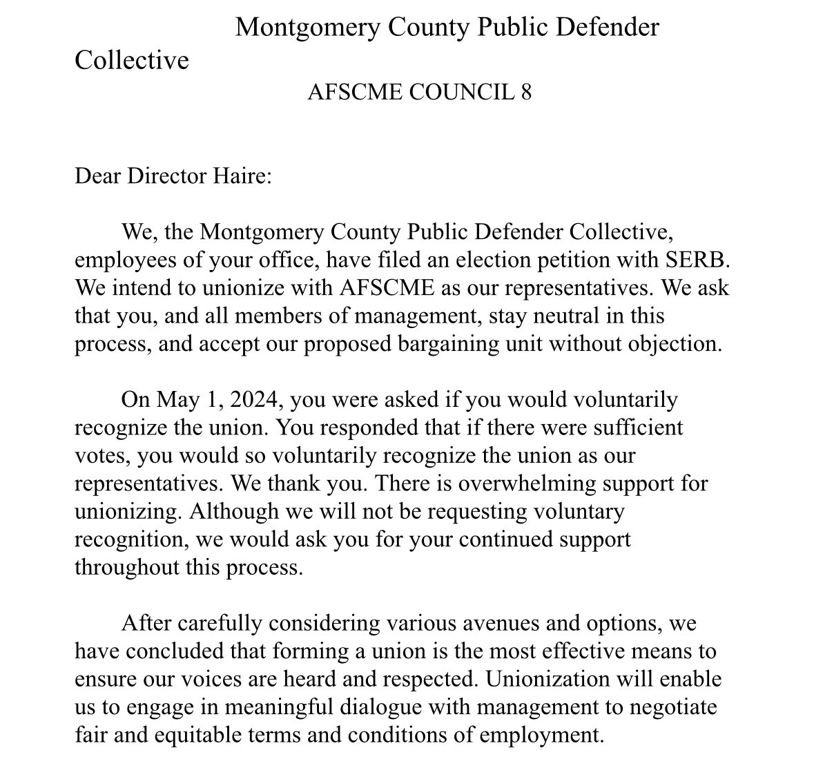 mcpdcollective's tweet photo. Today, we the MCPD are declaring our intent to unionize. The overwhelming majority of our staff requested that our management remain neutral throughout the process.  We are hopeful to collaborate with management to ensure our clients continue to get the advocacy they deserve! https://t.co/o6w8Q3gSXf