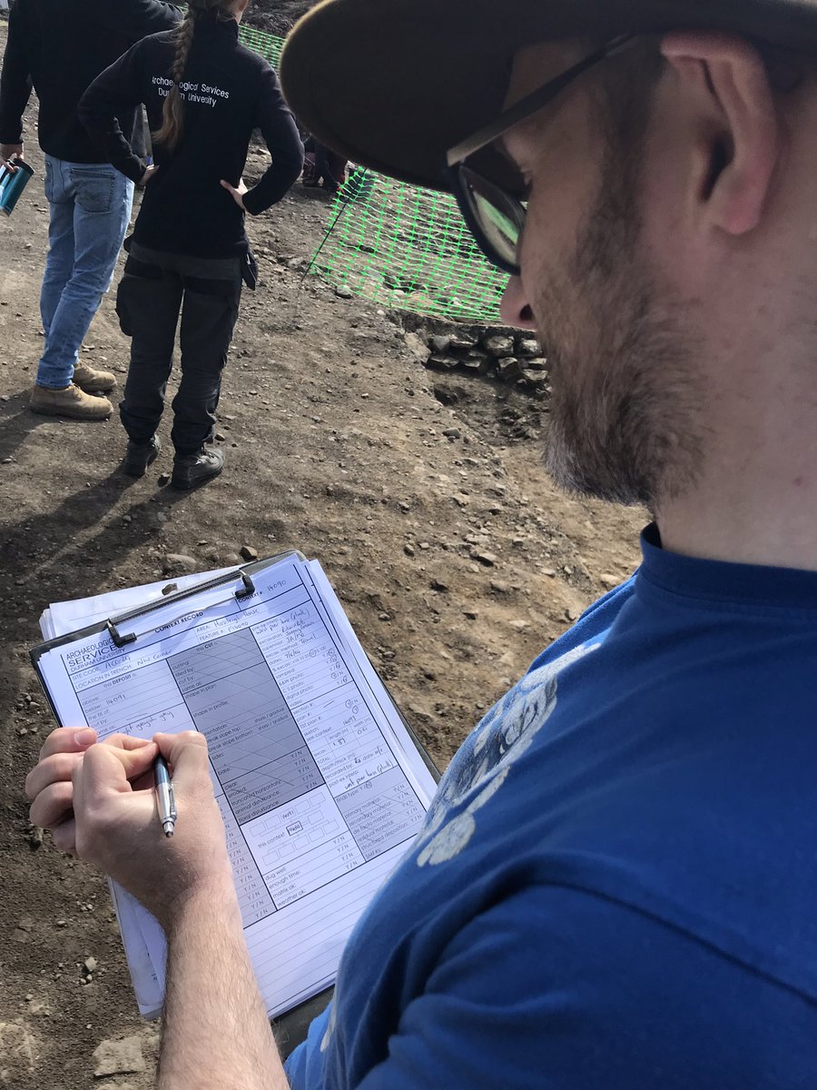 cmgerrard1's tweet photo. Auckland Castle excavations Week 2. Recording, drawing and digging sections out with some excellent undergrads. A little cold, a little rain and some shine. Last year it was blistering heat. Can’t win! @ArcDurham @durham_uni https://t.co/bVJFmE5pfd