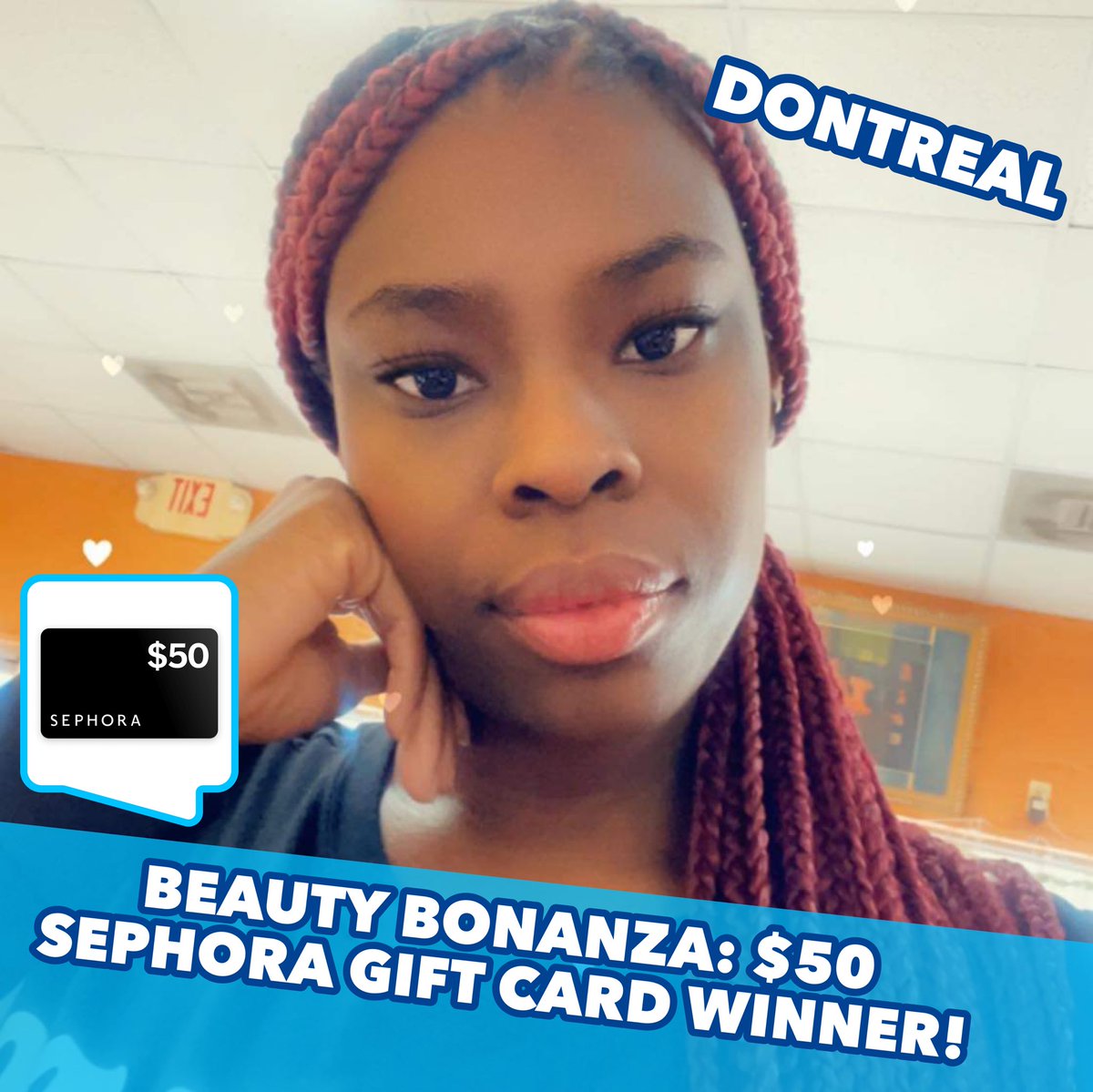 surprisedotcom's tweet photo. 🎉💄✨ Huge congrats to Dontreal for scoring a $50 Sephora gift card! 🌟 Ready to indulge in some beauty treats? What’s at the top of your Sephora wishlist? 💅💖 #winner #surpriseapp #allinonefun #surprisedotcom https://t.co/J21N6RnW8O