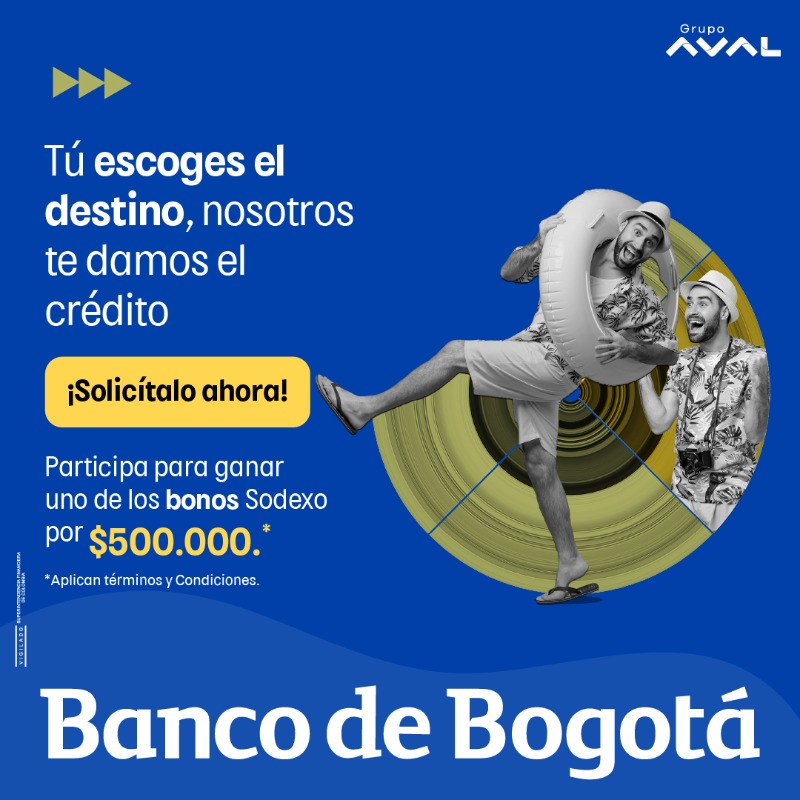 BancodeBogota's tweet photo. 🚨💰 ¡$500.000 de más para poder viajar! ✈️ Solicita tu crédito Libre Inversión del Banco de Bogotá y participa por uno de los bonos sodexo de $500.000 que tenemos para ti 😎Consulta T&amp;C aquí https://t.co/Uv2us8scQ1