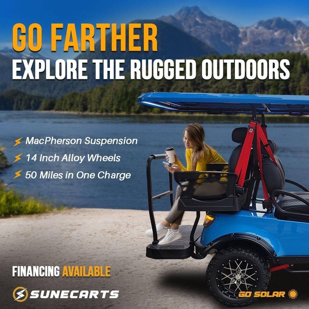 sunecarts's tweet photo. Go farther and explore the rugged outdoors with ease in Sunecarts. Equipped with MacPherson Suspension, 14-inch Alloy Wheels, and a range of 50 miles on a single charge, there's no terrain too tough to conquer. Unleash your adventurous spirit and let Sunecarts be your guide. https://t.co/AGtkwR2anN