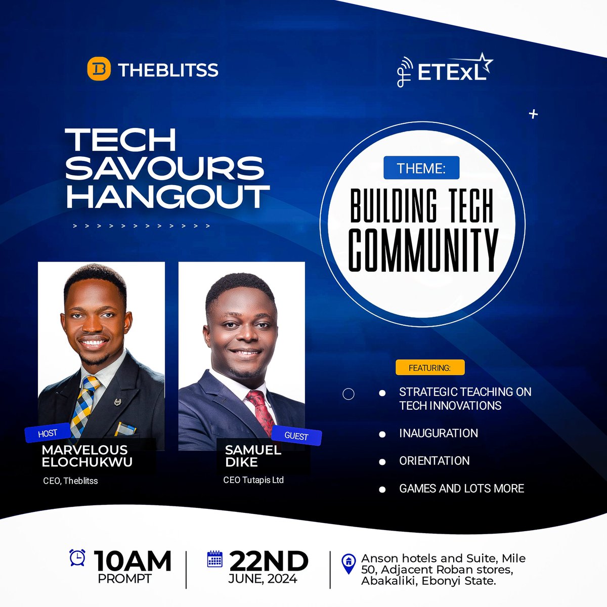 Samuel Dike (@sam_unleash) on Twitter photo If we must be selflessly transform our community one step at a time, we must learn the art of building tech communities.
Join Tech Savours Hangout this June.
#techcommunity 
#techsavour
#TECHHANGOUT If we must be selflessly transform our community one step at a time, we must learn the art of building tech communities.
Join Tech Savours Hangout this June.
#techcommunity 
#techsavour
#TECHHANGOUT