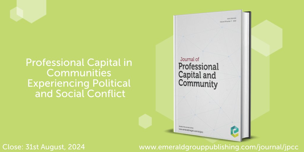 Emerald Quality Education (@emeraldedu) on Twitter photo 📢 Call for Papers! JPCC seeks contributions for a forthcoming Special Issue: 'Professional Capital in Communities Experiencing Political and Social Conflict'.
More info here: bit.ly/3K2Lfcd
<a href="/JPCCJournal/">Journal of Professional Capital and Community</a>
#Education #SDG4 #SpecialIssue 📢 Call for Papers! JPCC seeks contributions for a forthcoming Special Issue: 'Professional Capital in Communities Experiencing Political and Social Conflict'.
More info here: bit.ly/3K2Lfcd
<a href="/JPCCJournal/">Journal of Professional Capital and Community</a>
#Education #SDG4 #SpecialIssue
