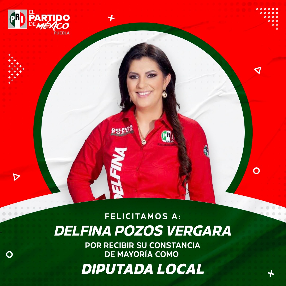 PRIdePUEBLA's tweet photo. Externamos nuestro reconocimiento a la Presidenta del #PRIPuebla, @DelfinaPozosV, por haber recibido su constancia que la acredita como Diputada Local, no cabe duda de que desempeñará un gran papel. https://t.co/kWyfl3ynus
