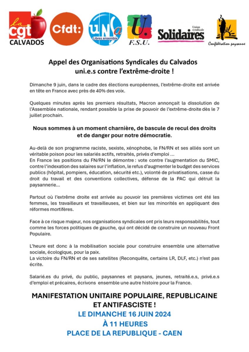 Il y avait beaucoup de rdv samedi
+rassemblement solidarité palestine a 15h devant monop
+ Pride 14h republique

L intersyndicale appelle a une manif contre l extreme droite dimanche a 11h place Republique