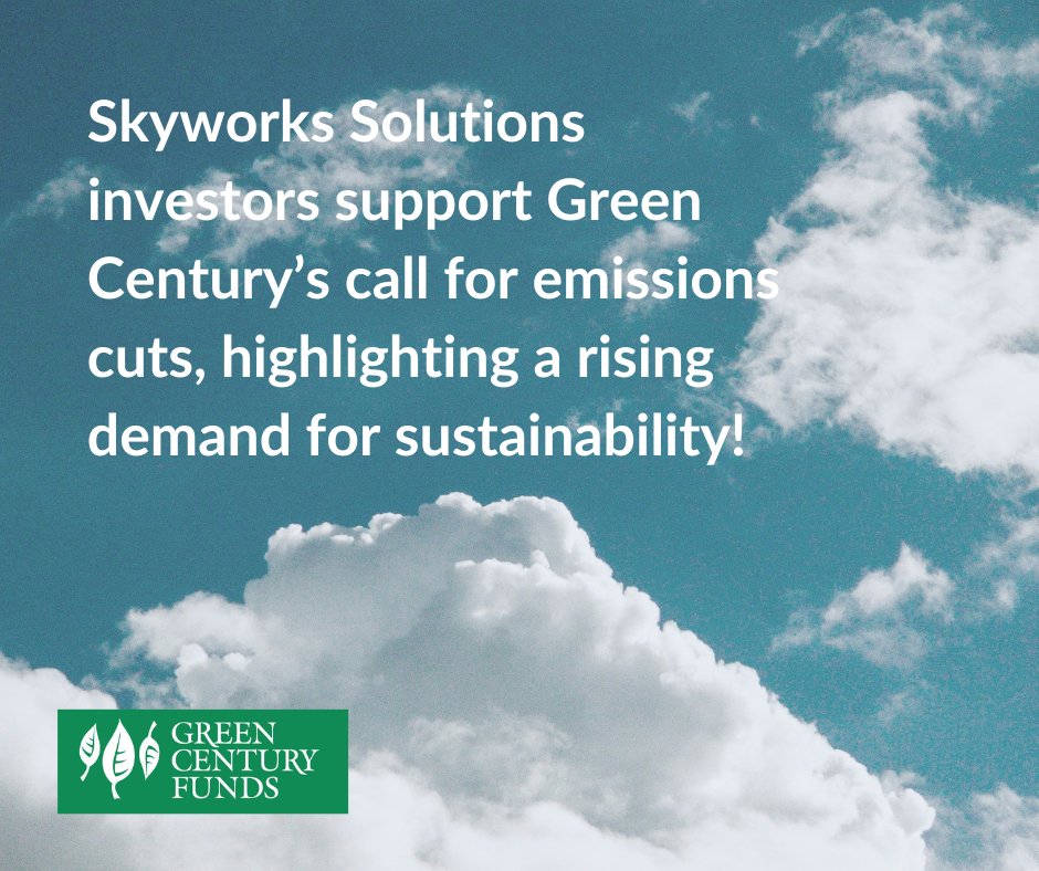 31.2% of Skyworks Solutions, Inc. shareholders supported <a href="/GreenCentury/">Brad Yates</a>'s proposal for science-based emissions targets and increased renewable energy use, reflecting investors' growing demand for sustainability.

greencentury.com/green-century-…