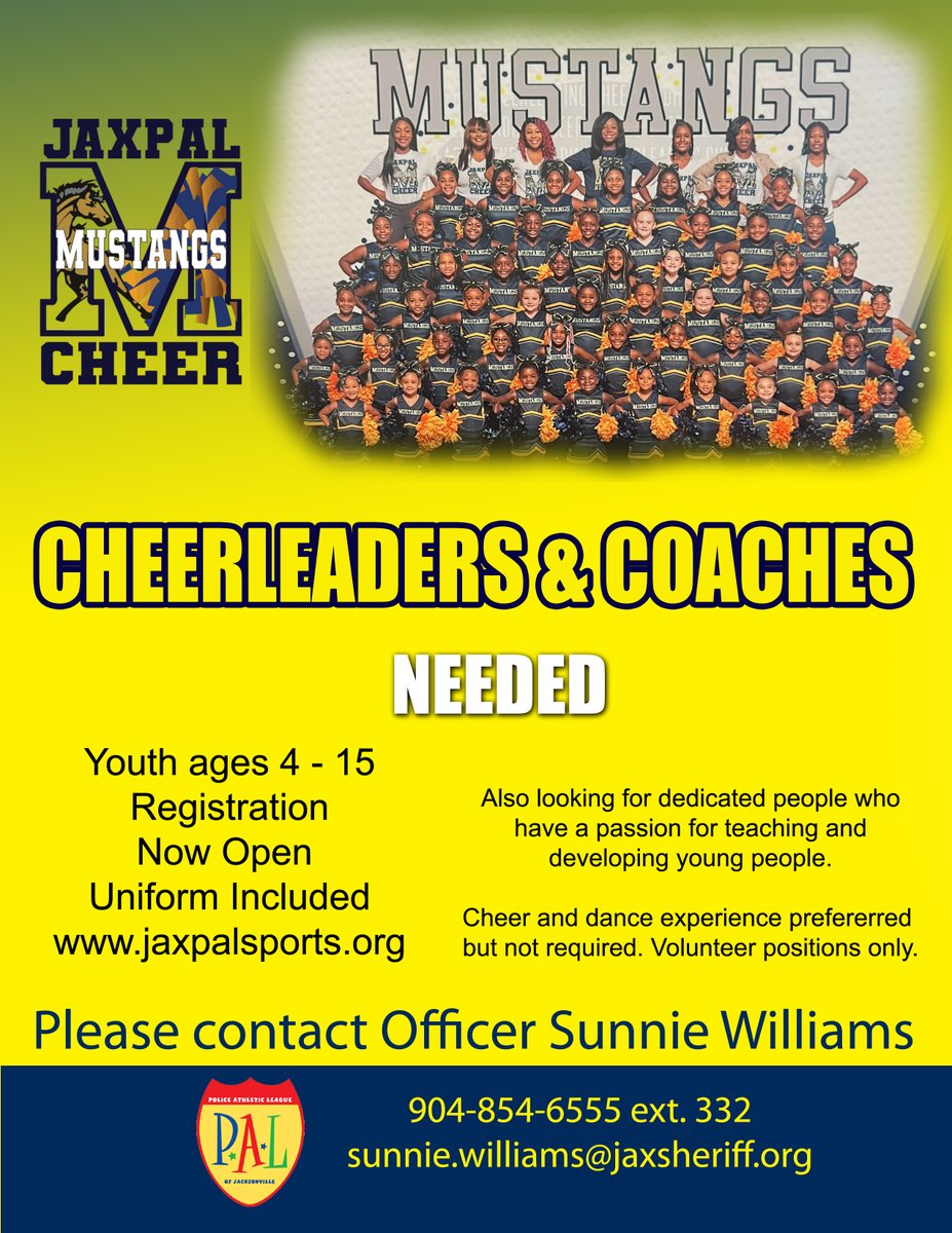 Cheer Registration is still open, but closes on Monday, June 17th. Register now at jaxpalsport.org