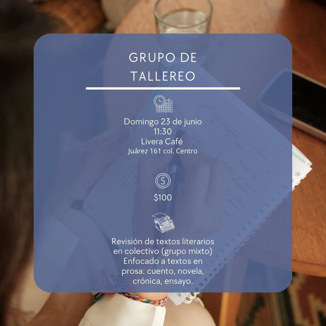 Hola hola✨
Si tienen un texto que quieren terminar o una idea que quieren pasar a la hoja, este espacio es el indicado.🙌🏽
De momento solo hay fechas para tallerear de forma presencial, pero si les interesa puedo abrir fechas para vernos por videollamada.