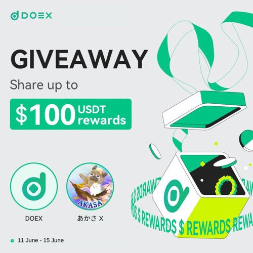 #DOEX xあかさ

DOEX取引所様からから合計$100 配らせてもらえる😆

🎁50 $USDT x2名🎁

✅フォロー
<a href="/DoexGlobal/">spectral</a> 

<a href="/mememerurin/">あかさ</a> 

✅RT ❤️（引用拡散よろしく）

〆6/15

DOEX取引所について

☑︎2022年に設立された取引所