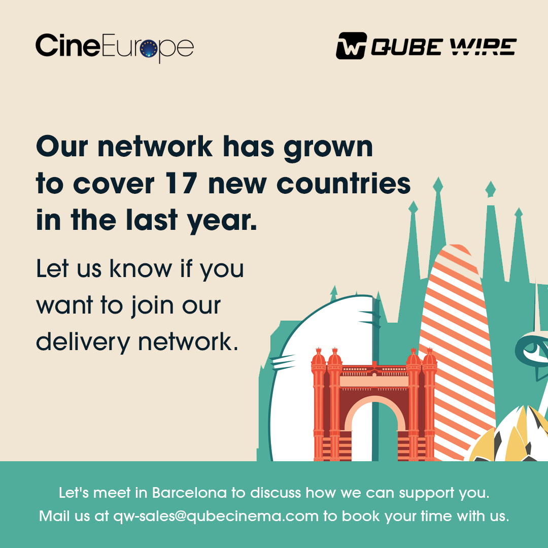 qubecinema's tweet photo. For Qube Wire, our network expansion plans are guided by our clients' requirements.

Looking forward to meeting you at #CineEurope to discuss your goals.

#QubeWire #electronicdelivery #Barcelona https://t.co/17QTQ8Hpzt