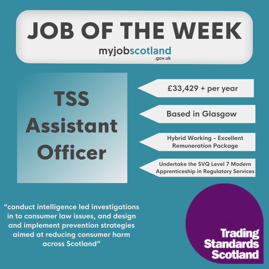 myjobscotland's tweet photo. π Job of the Week π
Our Job of the Week this week is a fantastic
opportunity with Trading Standards Scotland.
If you are interested in finding out more about this role
or applying; follow the link in our bio.
#myjobscotland #workinscotland #joboftheweek https://t.co/8RgmtMMB6a