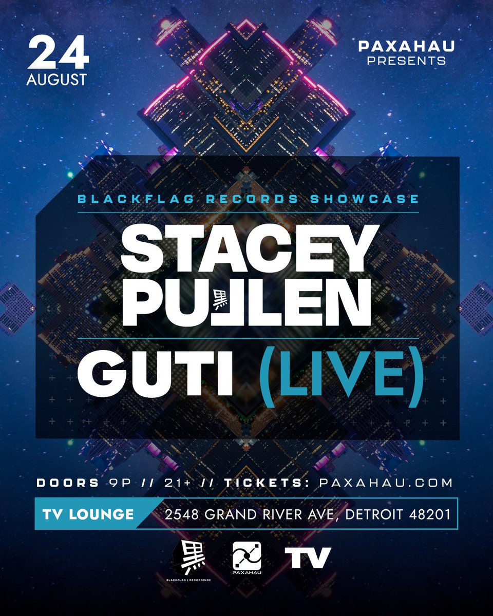 Paxahau (@paxahau) on Twitter photo JUST ANNOUNCED!
Detroit's very own <a href="/staceypullen/">staceypullenofficial</a> returns to TV Lounge for Blackflag Records Showcase on Saturday 8/24 featuring the label head himself and Argentinian DJ and producer Guti 🙌
Tickets on sale now ➡️ bit.ly/bfrdet824
#paxahau #changethechannel JUST ANNOUNCED!
Detroit's very own <a href="/staceypullen/">staceypullenofficial</a> returns to TV Lounge for Blackflag Records Showcase on Saturday 8/24 featuring the label head himself and Argentinian DJ and producer Guti 🙌
Tickets on sale now ➡️ bit.ly/bfrdet824
#paxahau #changethechannel