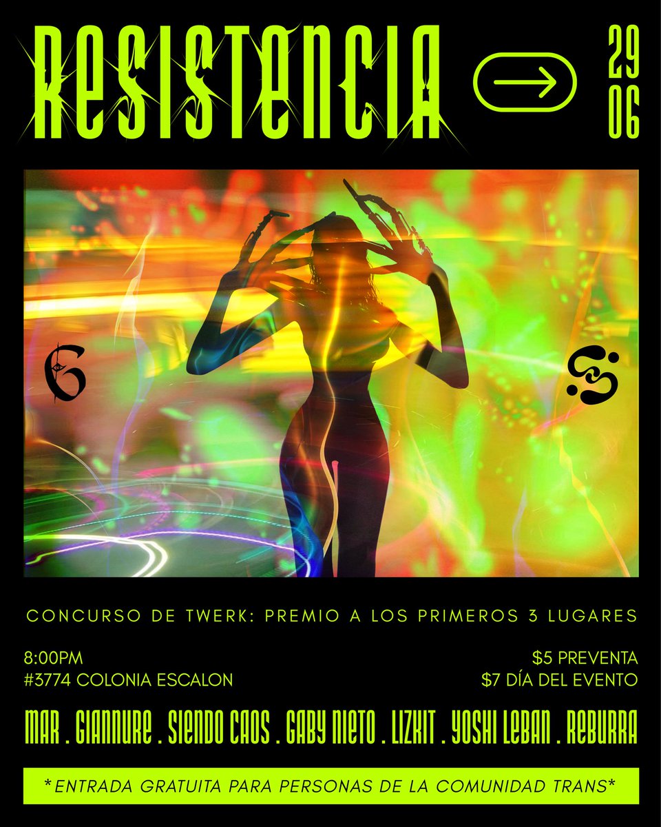 SAN SALVADOR 🇸🇻 
Preparen les cules 🍑 y las puchainas🫦 
🔋Resistencia ✊🏼 la fiesta más jota y elegebetiense regresa por cuarto año consecutivo 🏳‍🌈🏳‍⚧ 

29 de Junio
8:00 PM
#3774 Colonia Escalon frente a Quinta Istmania
Entrada $5 (Preventa) $7 (Día del evento)