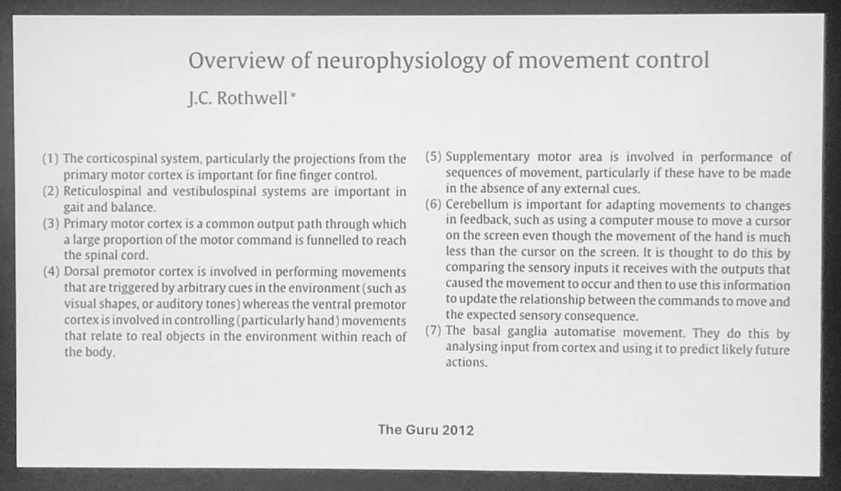 This is from Simon Farmer talking at Professor John Rothwell’s Festschrift at <a href="/UCLIoN/">UCL Queen Square Institute of Neurology</a> today - the motor system, in brief