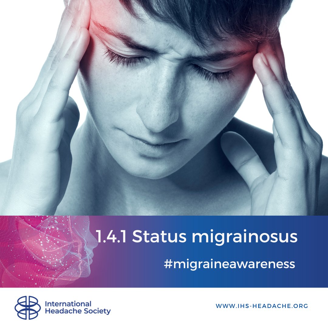 ihs_official's tweet photo. June is hashtag#MigraineAwarenessMonth!
Did you know that a migraine attack can last more than 72 hours?

To learn more about 1.4.1 Status Migrainosus, click the link below.

https://t.co/pL17MwWTj3
#ICHD3matters #status_migrainosus #migraine #headache #migraineawareness https://t.co/w10Nk0g1MQ