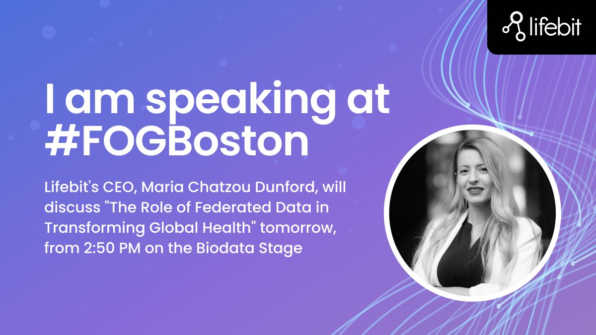 Looking forward to the Festival of Genomics tomorrow! I will be talking about "The Role of Federated Data in Transforming Global Health" at 2:50 PM. Don’t miss it! Some of the Lifebit team will also be there: Chris, Eric, Mikayla, Jeff and Nate: bit.ly/3KZeai1 #FOGBoston