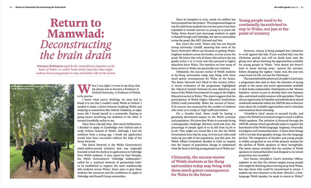 My latest piece, 'Return to Mamwlad', has just been published in the newest issue of <a href="/IWA_Wales/">Institute of Welsh Affairs</a>' #thewelshagenda. I unpick some of the contradictions of the Welsh brain drain as I navigate my own decision of whether to return to Wales.

Find the whole piece p. 62-65 in Issue 72!