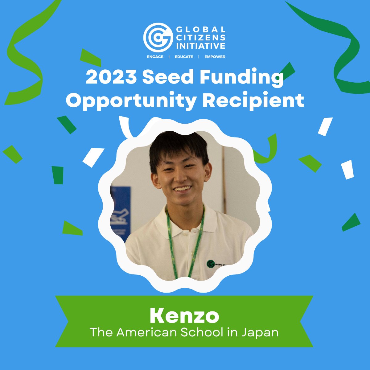 Congratulations to our 2023 Fellow, Kenzo, who was selected as a recipient of this year's GCI Seed Funding Opportunity! The grant is given to  GCI Fellows with a well-scoped and thoughtful plan for #serviceprojects that address real challenges in their #community.