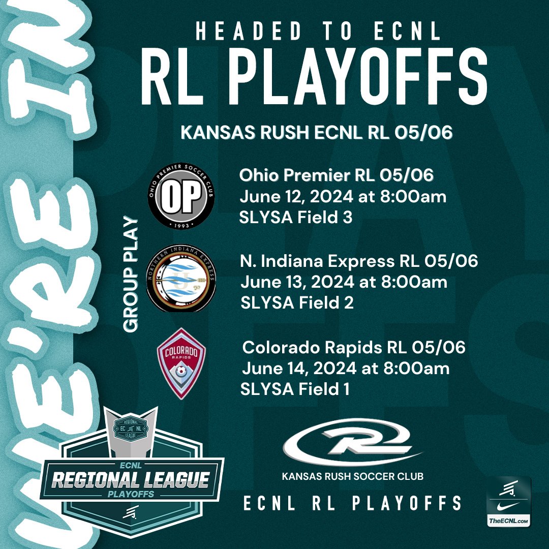KS_RushSoccer's tweet photo. Our '05/'06 Boys and '08 Boys are in the ECNL RL Playoffs! They kick off their playoff action this Thursday. Go get 'em boys! #oneteamoneclubonefamily https://t.co/qICfdPvWPz