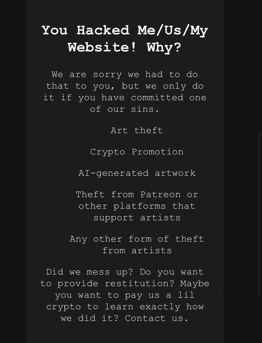New: Hackers embedded malware in a Stable Diffusion extension hosted on GitHub and have been hacking people generating AI images

"You have committed one of our sins: Art Theft"

404media.co/hackers-target…