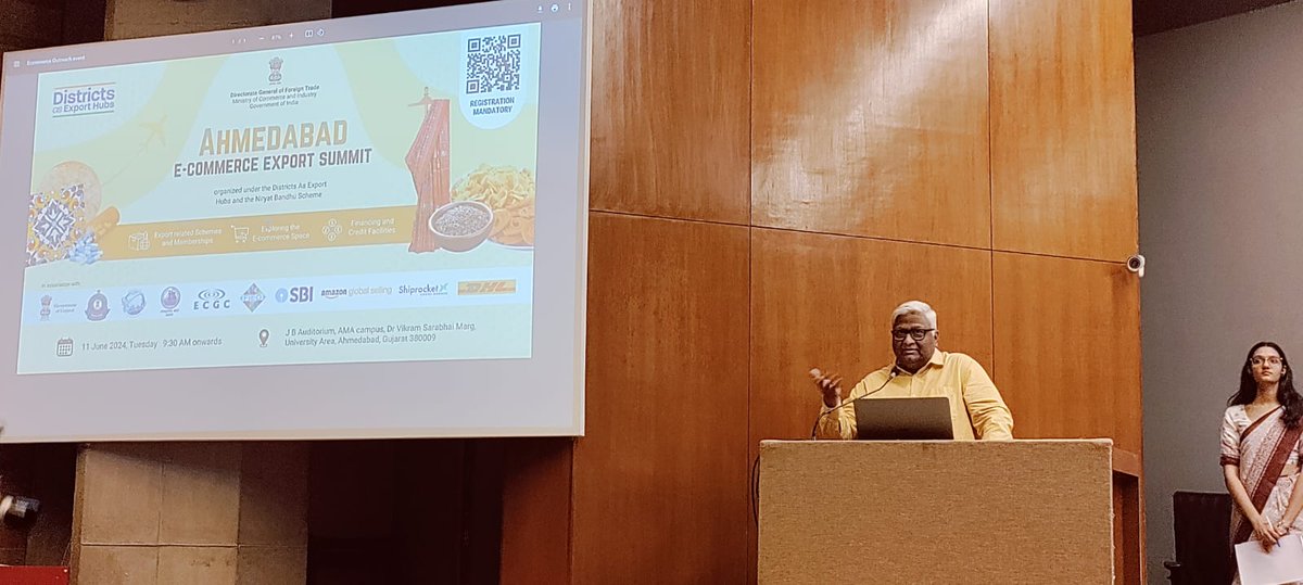 Delivered Keynote address at the E-Commerce Export Summit organised by Addl. Director General Foreign Trade at Ahmedabad today, which was attended by over 400 exporters and wherein fulfilling discussions was done upon facilitation of export through Dak Niryat Kendra.