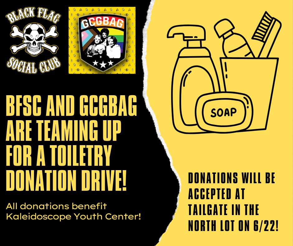 ✨We have some exciting news!! ✨

BFSC is partnering with the lovely folks over at <a href="/gcgbag96/">GCGBAG ☆☆☆</a> for a donation drive benefitting Kaleidoscope Youth Center!   We will be accepting toiletry donations at tailgate on 6/22 and will have a date in July where you can see these donations