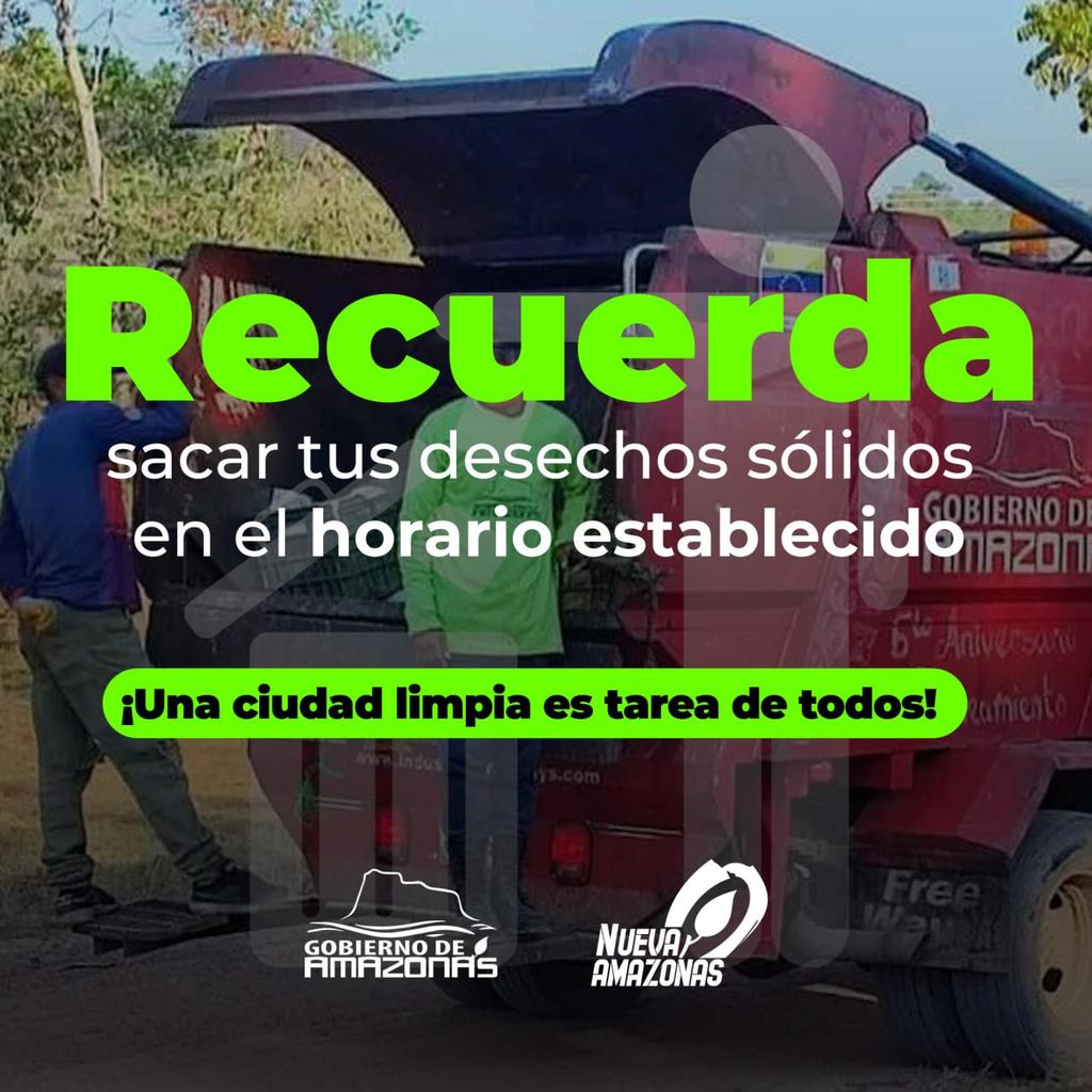 🗑 🚛 RECUERDA SACAR TUS DESECHOS SÓLIDOS EN EL HORARIO ESTABLECIDO 

Mantener una ciudad limpia es tarea de todos, y un pequeño gesto como este puede marcar la diferencia. ♻

<a href="/NicolasMaduro/">Nicolás Maduro</a>
<a href="/GOB_MiguelR/">Miguel L. Rodríguez</a>

#NuevaAmazonas
#LaEsperanzaRecorreLaSelva
#NicoLeEchaPichón