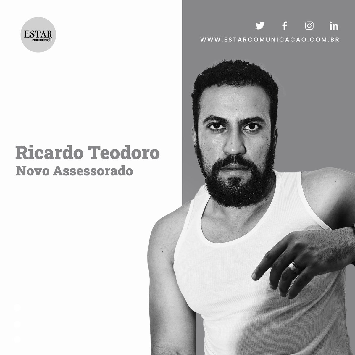 ESTARcomunica's tweet photo. Ricardo Teodoro, seja bem-vindo à #EstarComunicação.

Ator, roteirista e diretor, Ricardo tem 16 anos de carreira e acumula trabalhos renomados no teatro, na TV e no cinema. Recentemente, ele levou o prêmio de “Melhor Ator Revelação” em Cannes pela atuação no longa "Baby”. https://t.co/3t906mGU91