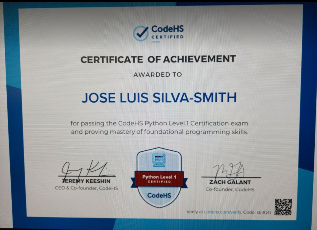 JoseLSilvaSmith's tweet image. We did it! Congratulations Mr. Morales! We are now Python Level I certified! Yay!❤️😊🙌 #TISDProud #TornilloISD #CodeHS