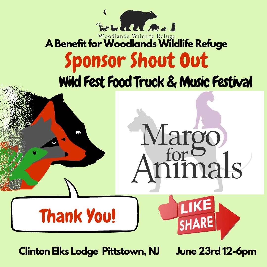 COUNTDOWN to WILD FEST!  Ready to have a wild good time?! 

Shout-out to one of our event sponsors: Margo For Animals! 

See our full list of sponsors and full event details at wild-fest.org 

 #WildFest #WildGoodTime #EventSponsor #OutdoorEvent #CommunityEvent