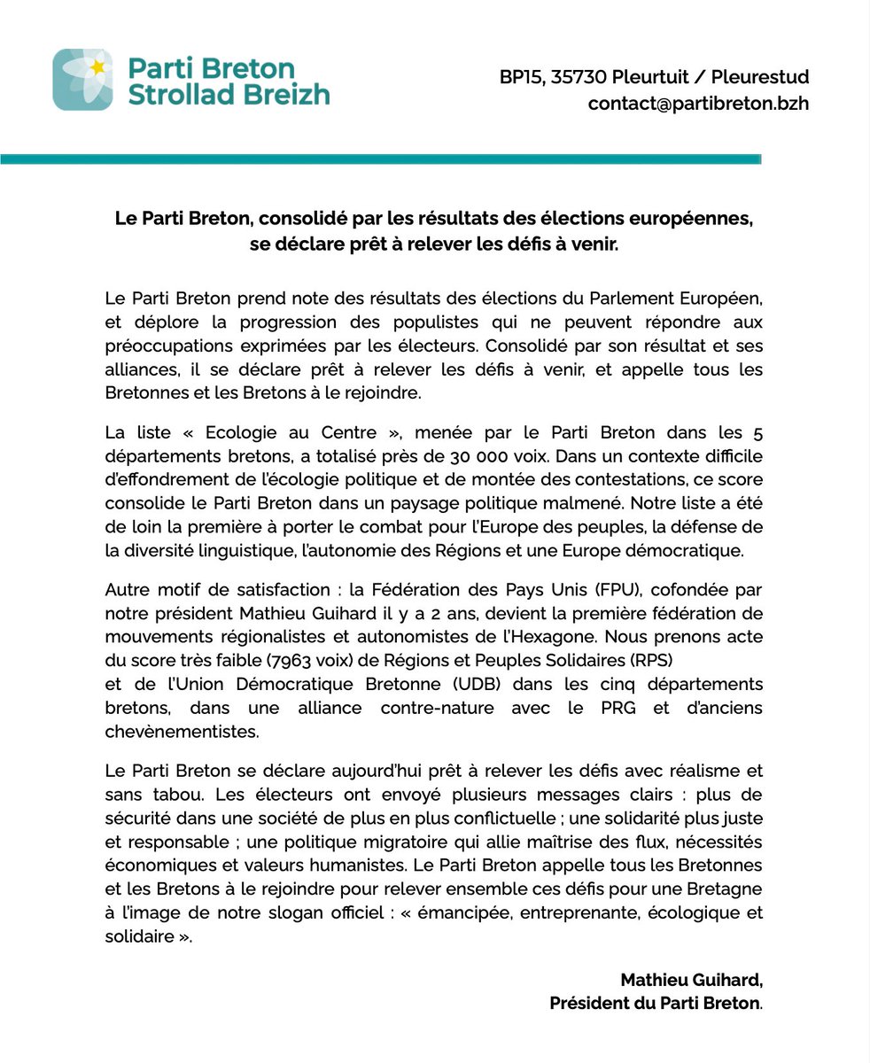 🇪🇺 Communiqué du Parti Breton au sujet des élections européennes:

partibreton.bzh/resultats-des-…