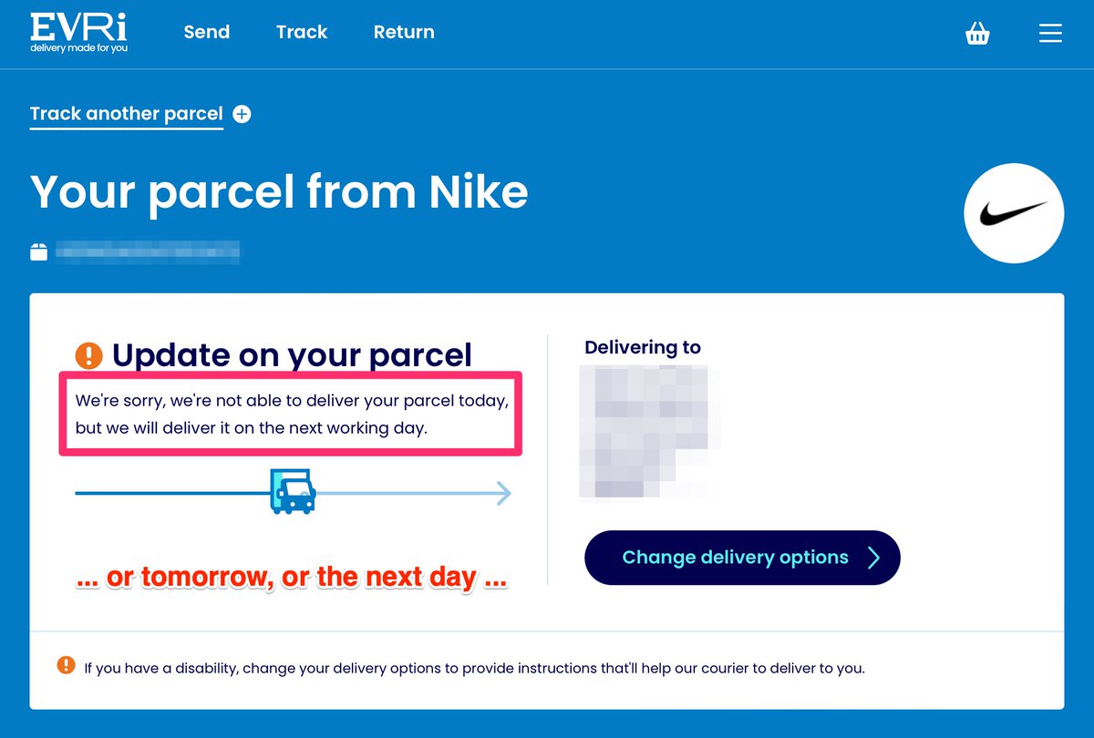 seadogit's tweet photo. @Nike - PLEASE do your UK customers a favour &amp; ditch Evri https://t.co/dRDeEIaSx5 self styled "cheap parcel delivery &amp; courier service".They're quite USELESS. Ordered via Nike account on 5th Jun from your UK online store ... still waiting #Evri #courierservice #customerreview https://t.co/iP0XzbyY6z