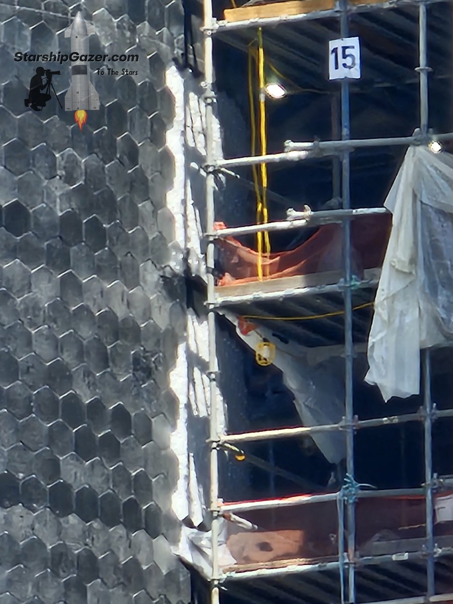 StarshipGazer's tweet photo. The removal of all of Starship 30's heatshield tiles has begun. 

6/11/24 https://t.co/EHzJC2Eyny