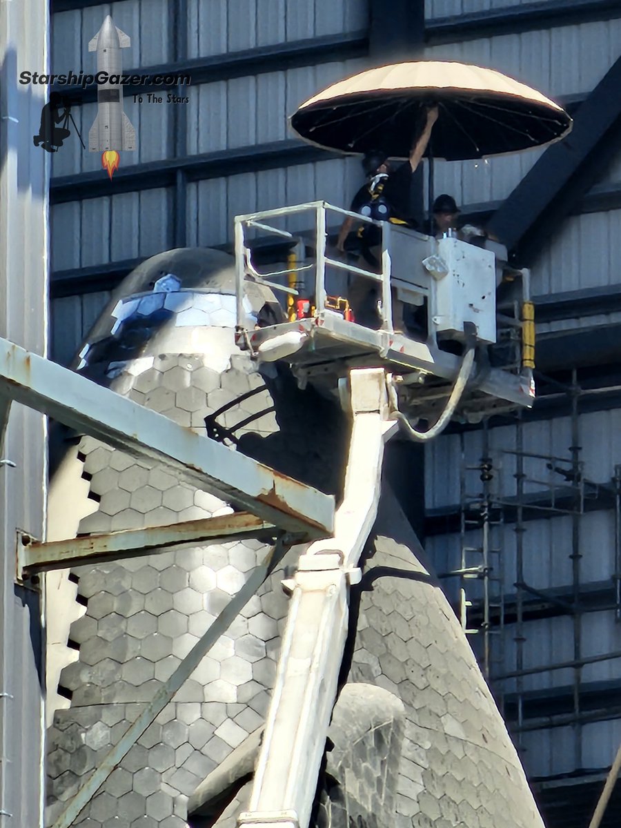 StarshipGazer's tweet photo. The removal of all of Starship 30's heatshield tiles has begun. 

6/11/24 https://t.co/EHzJC2Eyny
