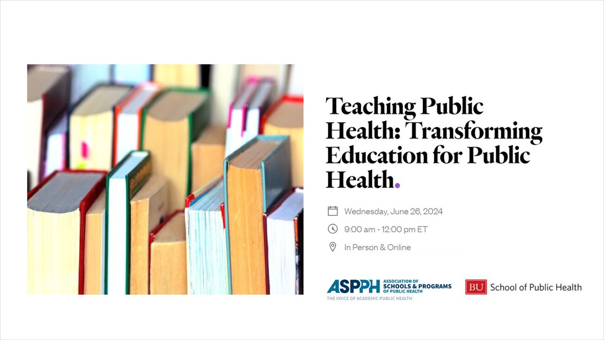 Elizabeth M. Weist (@emwwdc) on Twitter photo Educational innovators are invited to join the ASPPH and the <a href="/BUSPH/">Boston University School of Public Health</a> Teaching Public Health: Transforming Education for Public Health conversation on Wednesday, June 26 from 9:00 AM – 12:00 PM ET in-person at BUSPH and online. Register at bu.edu/sph/conversati… Educational innovators are invited to join the ASPPH and the <a href="/BUSPH/">Boston University School of Public Health</a> Teaching Public Health: Transforming Education for Public Health conversation on Wednesday, June 26 from 9:00 AM – 12:00 PM ET in-person at BUSPH and online. Register at bu.edu/sph/conversati…