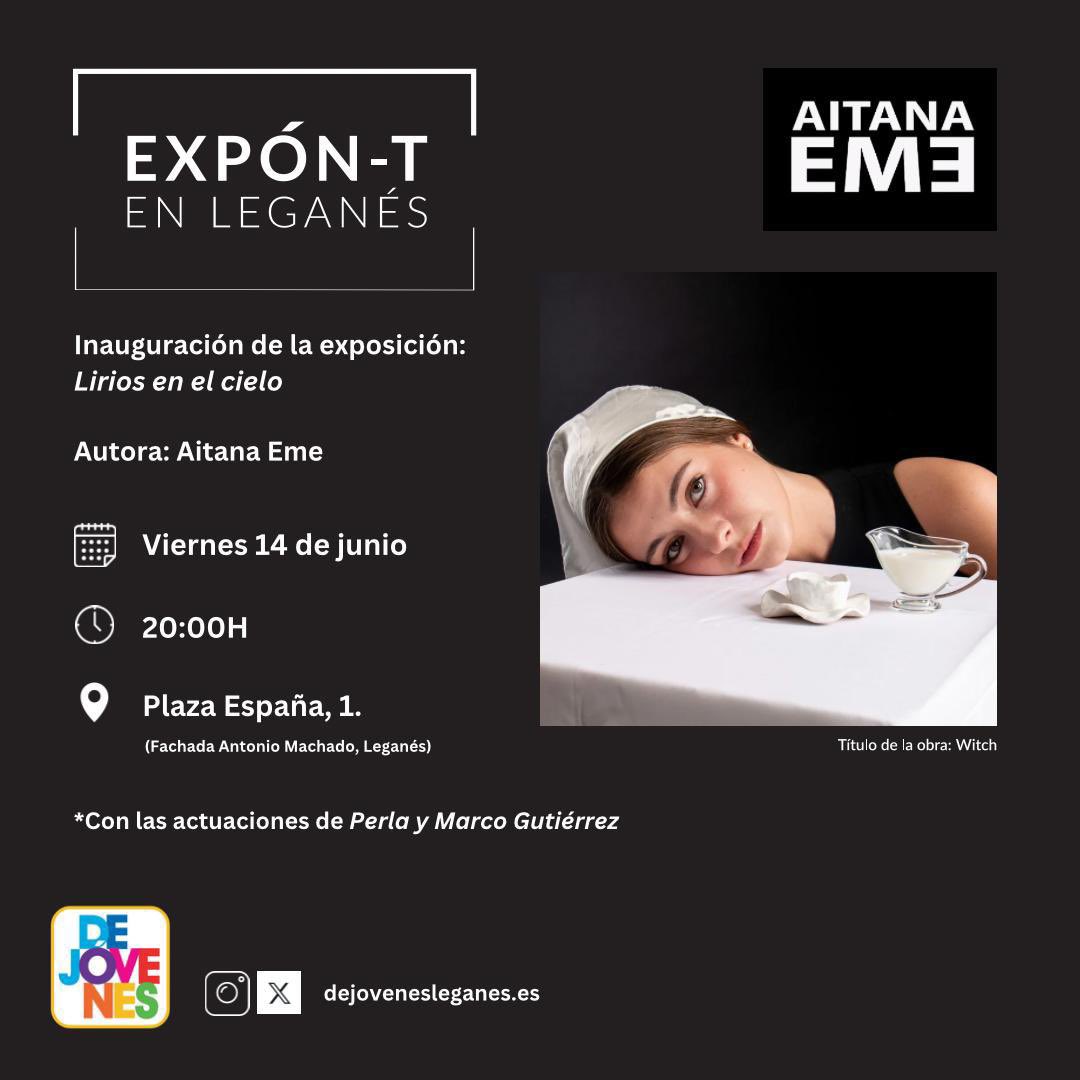 Inauguración 14 de junio de 2024 a las 20:00h, exposición de fotografía de AITANA
EME, “LIRIOS EN EL CIELO”.
Exposición permanente e itinerante de fotografía al aire libre.