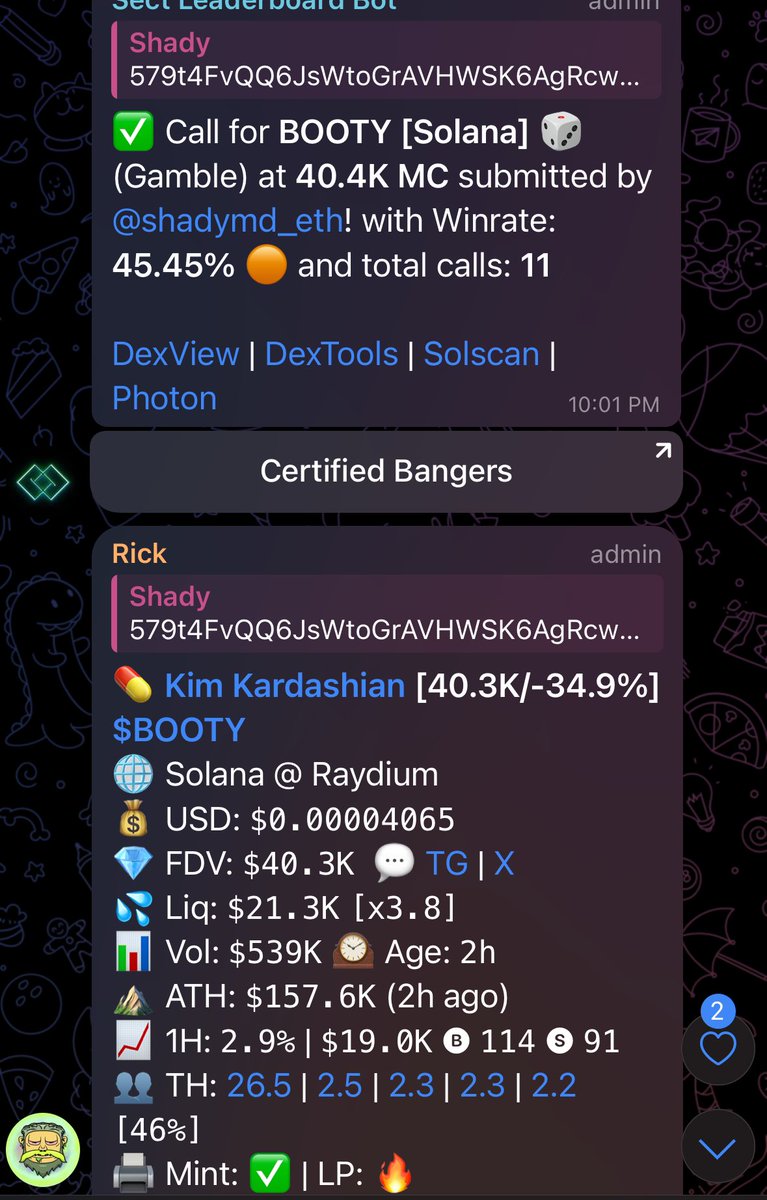 wakeonsol's tweet photo. Insane. 2 more crazy bangers last night again. 2, 50x plus. I'm in disbelief.

$BOOTY 40k-2.3m 57.5x
$SCOOT 12k-980k 81x+ (still running #1 on dex at one point) https://t.co/XDgXultP98