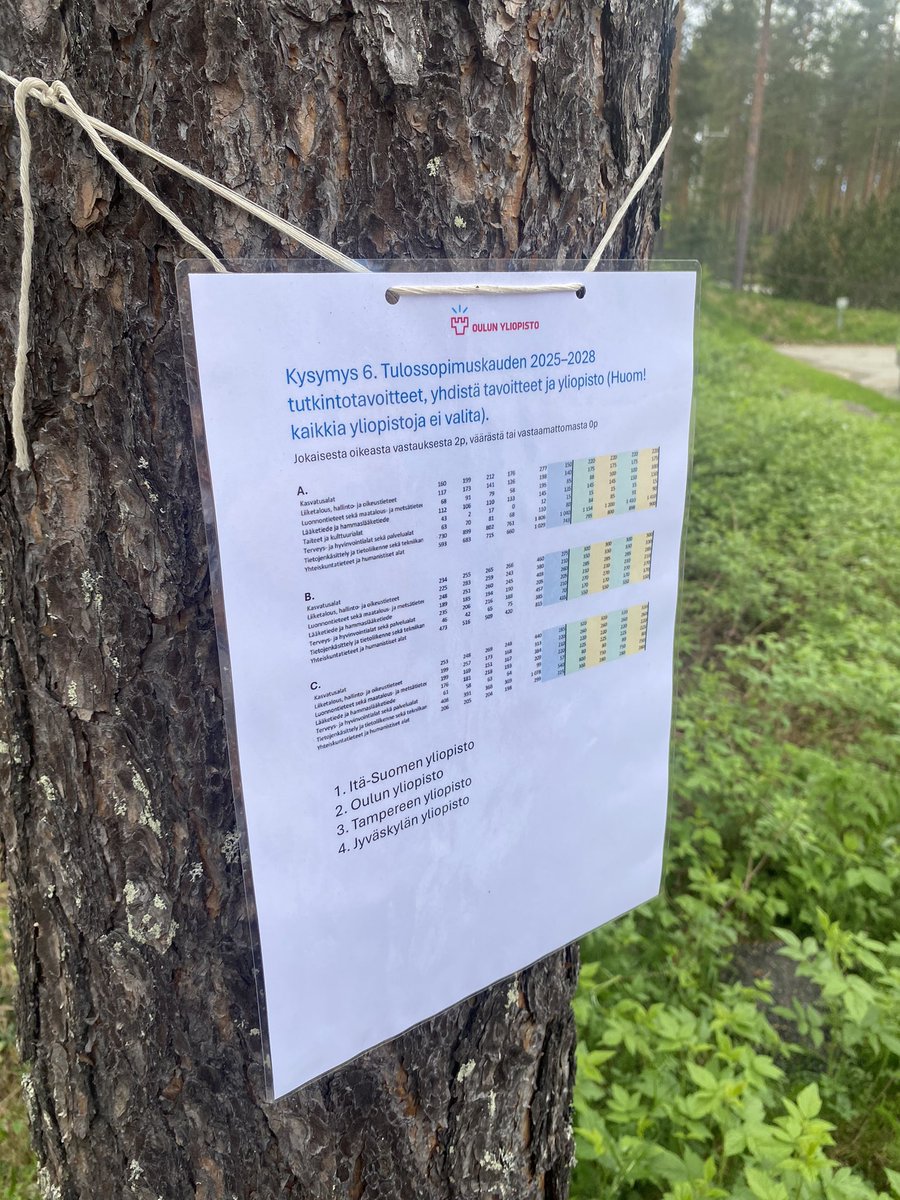 Koulutuksen johtoryhmän kanssa kesäleirillä Rokualla. Loimme yhteistä tilannekuvaa ja pohdimme koulutuksen johtamista. 

Suunnistuskilpailussa testattiin, kuinka hyvin tunnemme yliopiston. Paremminkin olisi voinut mennä. 😅

 (Kuvan kysymys oli ainoa, joka meni kaikilla oikein.)