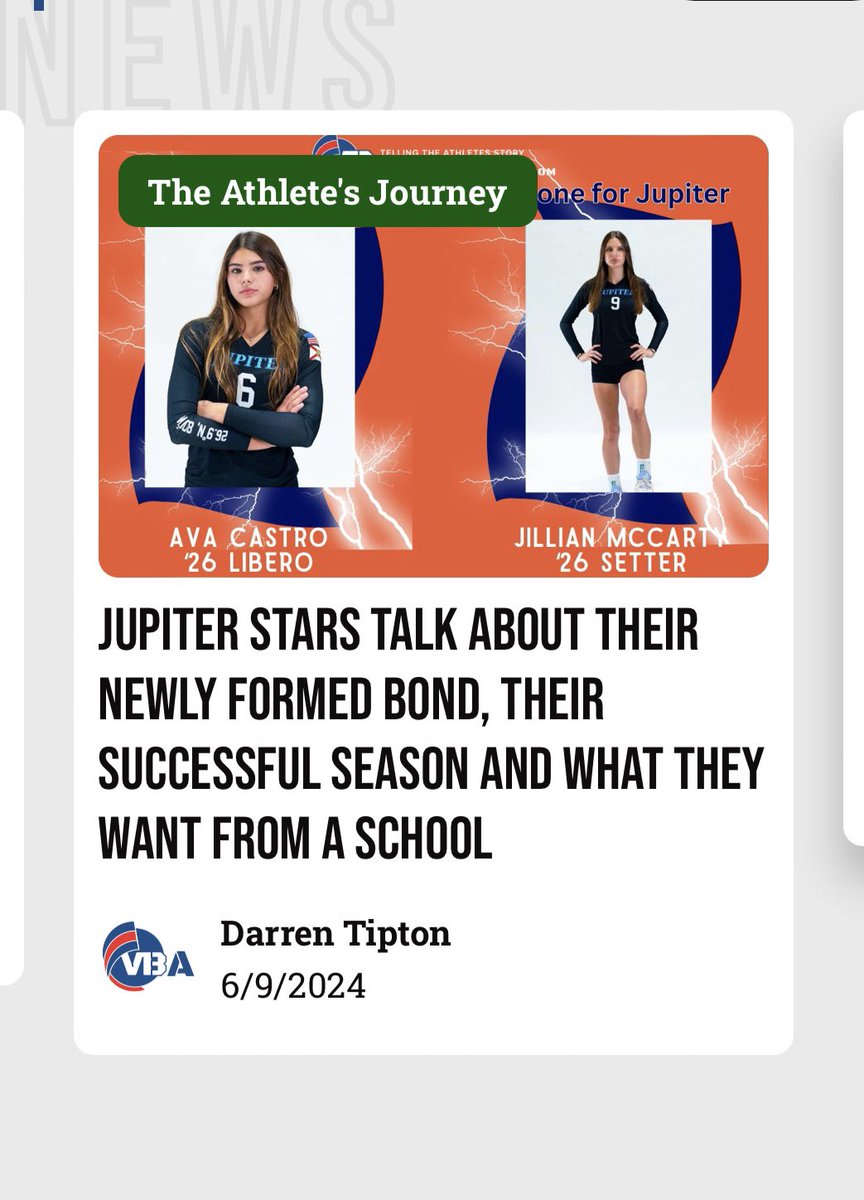 Jillian McCarty (@jillmccarty2026) on Twitter photo Go watch my interview with <a href="/VBAdrenaline/">VB Adrenaline</a> and my teammate <a href="/acastro_vball/">Ava Castro</a> posted at vbadrenaline.com! It was great to talk about upcoming recruiting / June 15th and how going to Jupiter Elite has built me up as a player!! Blessed for this opportunity 🙌🏻 Go watch my interview with <a href="/VBAdrenaline/">VB Adrenaline</a> and my teammate <a href="/acastro_vball/">Ava Castro</a> posted at vbadrenaline.com! It was great to talk about upcoming recruiting / June 15th and how going to Jupiter Elite has built me up as a player!! Blessed for this opportunity 🙌🏻