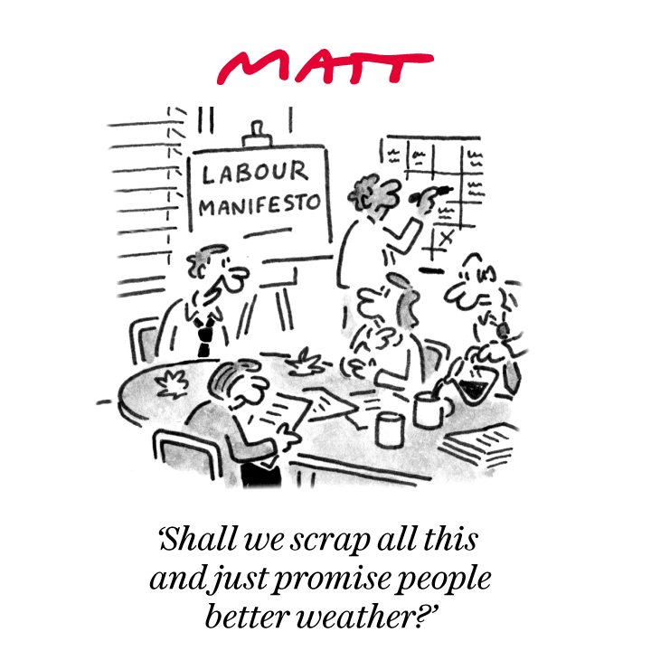 'Shall we scrap all this and just promise people better weather?'

My latest cartoon for tomorrow's <a href="/Telegraph/">The Telegraph</a>

Buy a print of my cartoons at telegraph.co.uk/mattprints

Original artwork from chrisbeetles.com