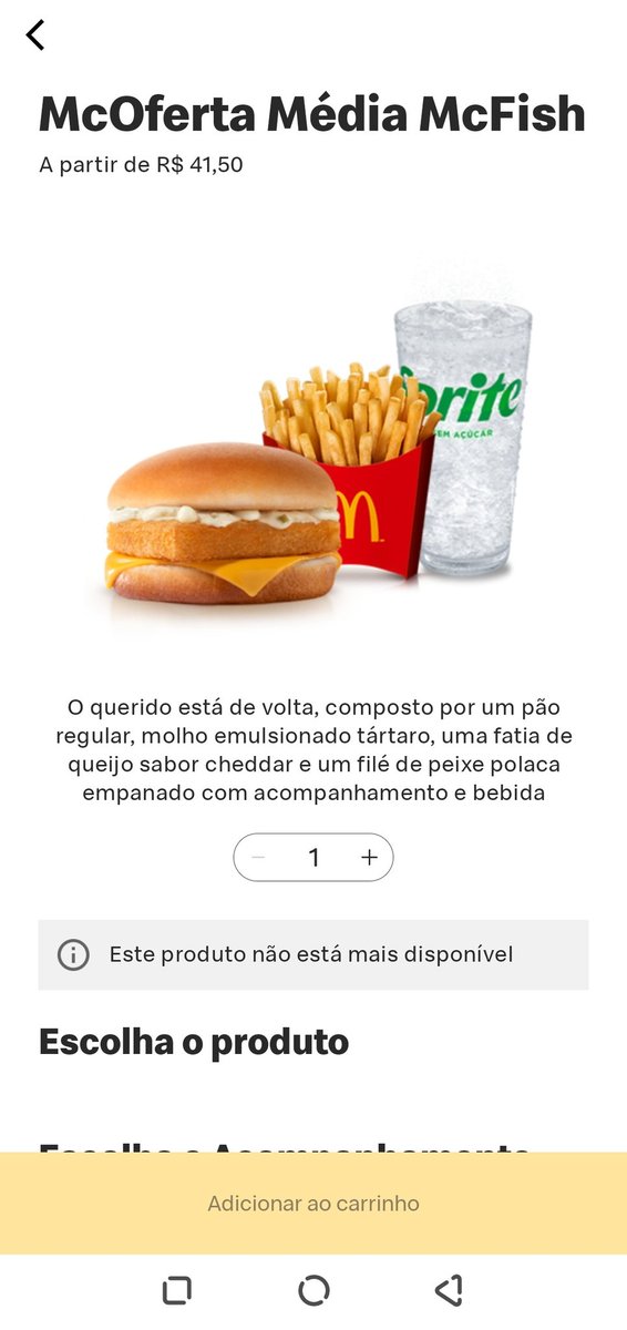 FlaviaViessa's tweet photo. Poxa vida, @McDonalds_BR !!!! 
Como assim não tem? 
Lançou ontem. Isso não se faz. Decepção. 
#Mequi #McFish #McDonalds_BR https://t.co/NIbvCbl8b3