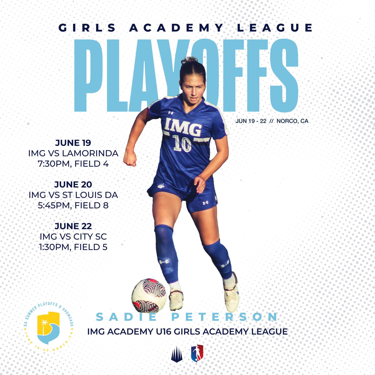 Sadie Peterson (@sadiepetes) on Twitter photo 🔜 GA Playoffs - Excited to be back with my team, come watch us play!
<a href="/GAcademyLeague/">Girls Academy</a> <a href="/IMGASoccer/">IMG Academy Soccer</a> <a href="/TopDrawerSoccer/">TopDrawerSoccer</a> <a href="/PrepSoccer/">Prep Soccer ⚽️</a> <a href="/ImYouthSoccer/">ECNL/GA/Recruiting/College Soccer</a> 🔜 GA Playoffs - Excited to be back with my team, come watch us play!
<a href="/GAcademyLeague/">Girls Academy</a> <a href="/IMGASoccer/">IMG Academy Soccer</a> <a href="/TopDrawerSoccer/">TopDrawerSoccer</a> <a href="/PrepSoccer/">Prep Soccer ⚽️</a> <a href="/ImYouthSoccer/">ECNL/GA/Recruiting/College Soccer</a>