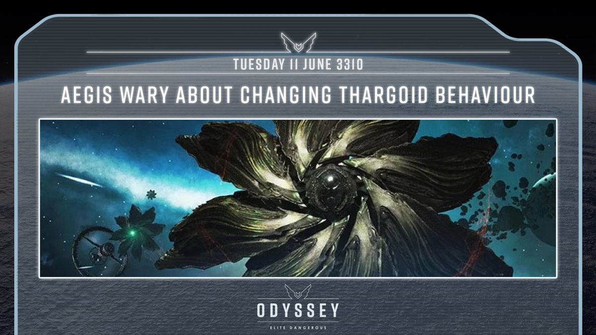 EliteDangerous's tweet photo. A recent behavioural change in the Thargoids has prompted urgent discussion among Aegis researchers and strategists.

https://t.co/gn8KENiAzq https://t.co/eMfZtNhsBI