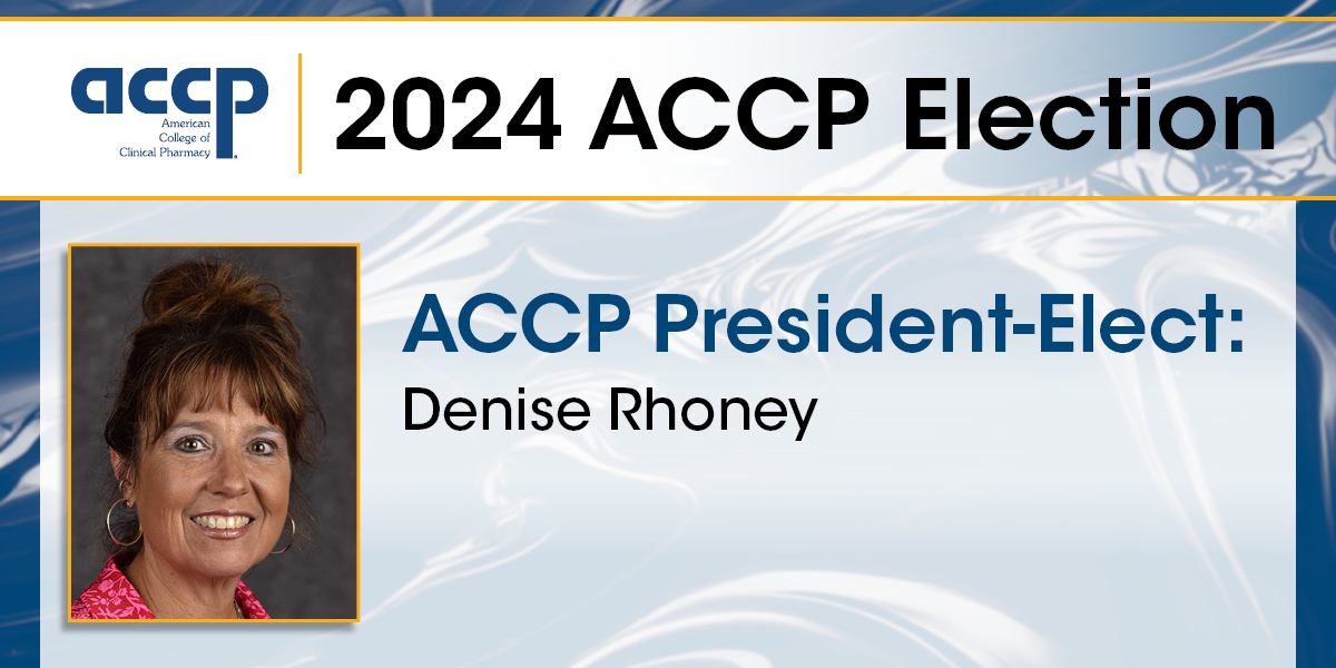 ACCP's tweet image. Congratulations to our new President-Elect Denise Rhoney! Dr. Rhoney will begin her term as president-elect after the 2024 ACCP Annual Meeting and will assume the presidency the following year. #ACCP #ClinicalPharmacy #PharmD

@DeniseRhoney