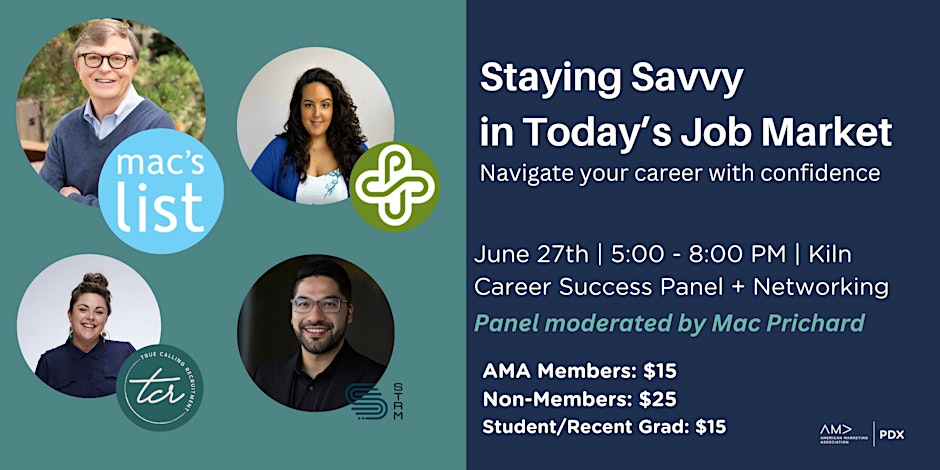 Ready to boost your career? Join <a href="/amapdx/">amapdx</a> for Staying Savvy in Today's Job Market from 5-8 p.m. on Thursday, 6/27, at <a href="/gatheratkiln/">Kiln.</a>! Discover top strategies to navigate your career with confidence. Secure your spot now! #PortlandNetworking ow.ly/HPob50Sezq0