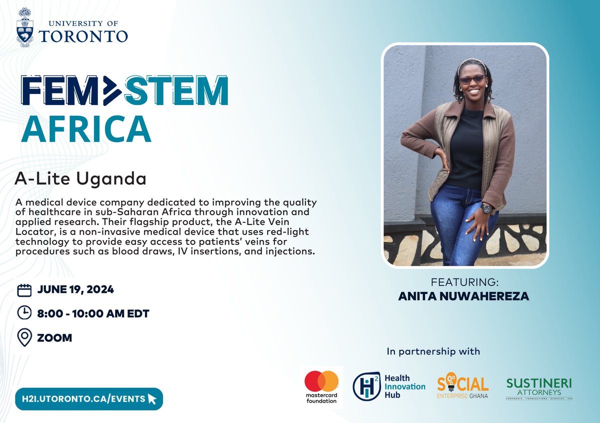 H2i_UofT's tweet photo. As we approach the inaugural FemSTEM Africa Pitch Competition, we are excited to introduce your top six finalists...

First up, A-Lite Uganda, which will be presented by Anita Nuwahereza🎙️

Learn more &amp; register at: https://t.co/FCsgaIm0t1

@aliteuganda @SEGhana @MastercardFdn https://t.co/WKCwh0RIzK