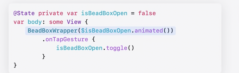 Dimillian's tweet photo. TIL you can add .animated to a binding. https://t.co/FbneLIWyXb