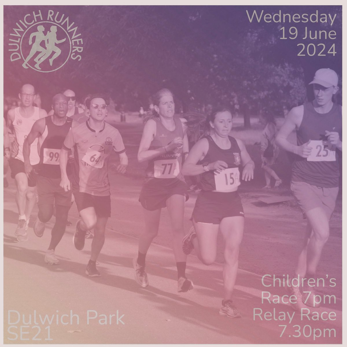 Excited about our midsummer race night in Dulwich Park on Wednesday 19 June. 

Children’s race is open to all ages between 4 and 14. Race distance 1 mile. £2 entry on the day. Our entry desk will be open from 6pm near the Dulwich Parkrun start. Race start 7pm.