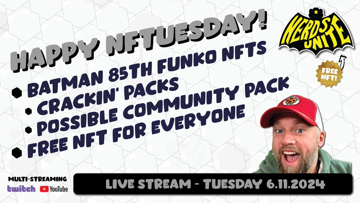 It's #Batman85 Funko NFT day!
I'll be LIVE for the big event, starting at 10:30am PT:

🤠 Twitch twitch.tv/CSSully 
🤠 YouTube youtube.com/@NerdsUniteUS 

#FunkoPop #WAXNFT #Droppp #Batman #Nightwing #Batgirl #BatWoman #FunkoNFT #NFTuesday