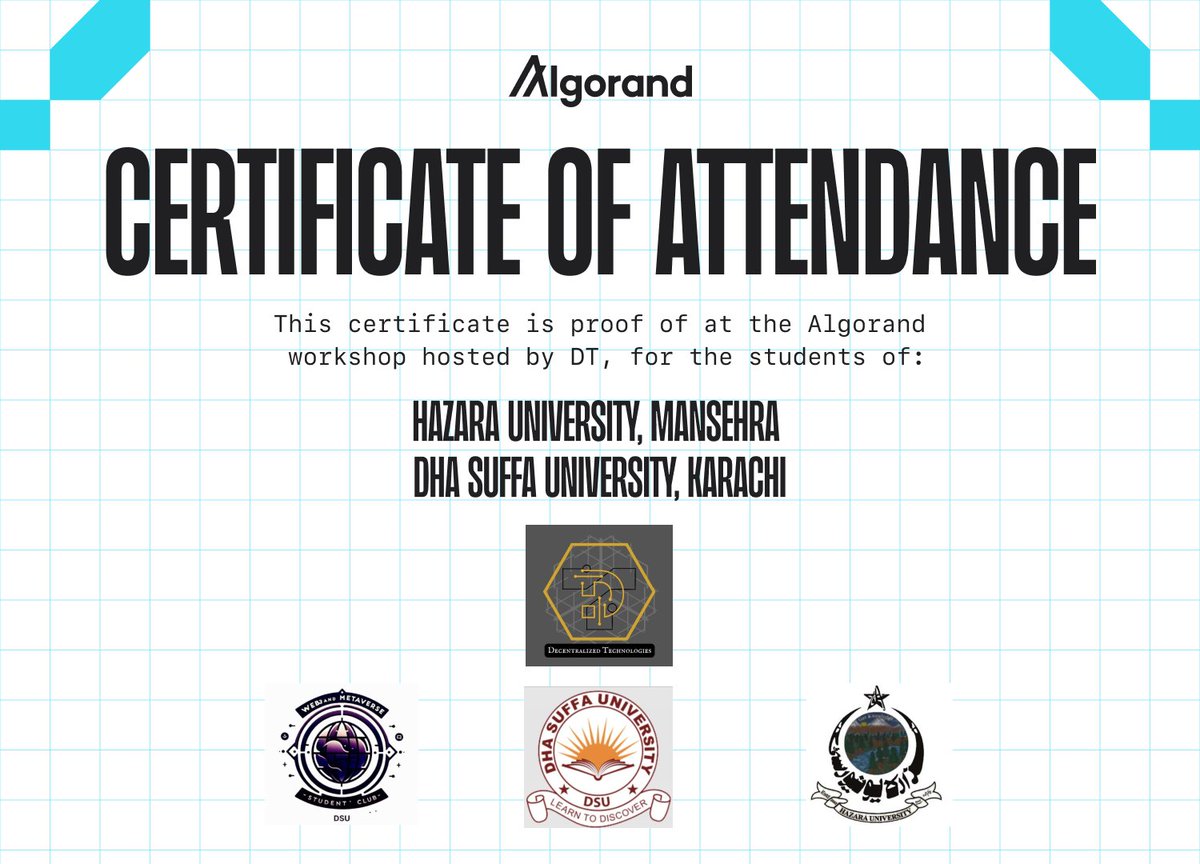 ganainmtech's tweet image. Updates for the #Algofam! 📢
Tomorrow, I'll join two universities across Pakistan and host a Building on #Algorand with Python beginner session. 🫡
75+ students expected !🎓
Day 1: Python Refresher & Pera Wallet Setup ✅
Day 2: Algorand Workshop & Certificate Claiming! 👇